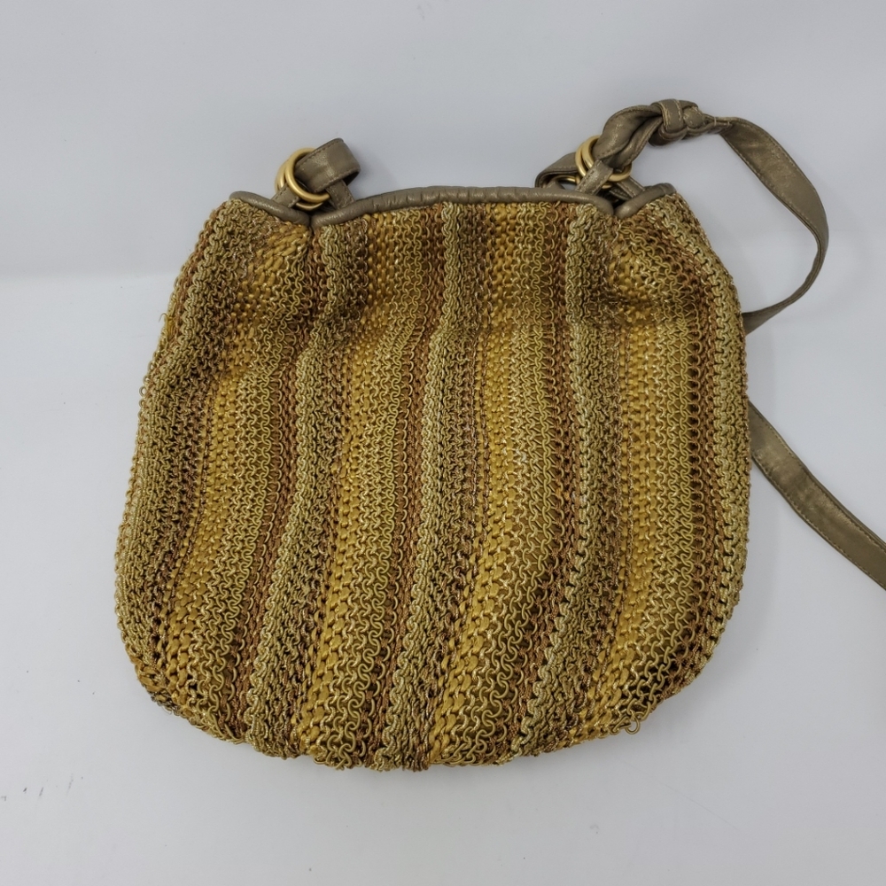 VTG Sharif USA Gold & Brown Mesh Woven Purse Shoulder Bag 5SRL076